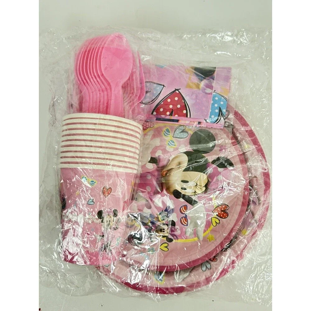 Minnie Mouse Party Supplies Lot Plates Cups Napkins Utensils Pink Disney For 10